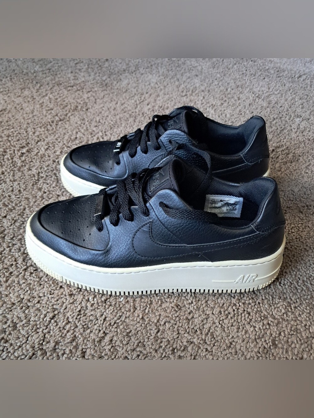 Nike Air Force 1 Sage Low Shoes Womens Black Off White Platform Size 7.5 - Picture 6 of 9